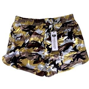 Kate Kasin Mens Metallic Camo Shorts Gold Silver Shiny Festival Rave Dance Med